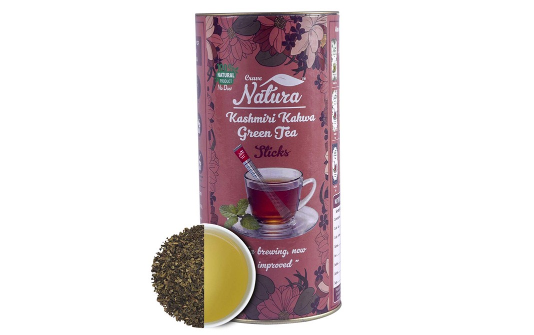 Crave Natura Kashmiri Kahwa Green Tea Sticks   Container  40 grams